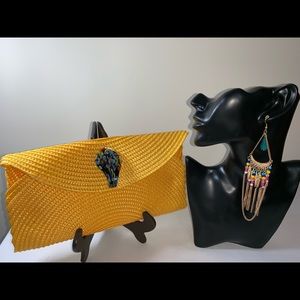 Yellow Handcrafted Clutch with Earrings